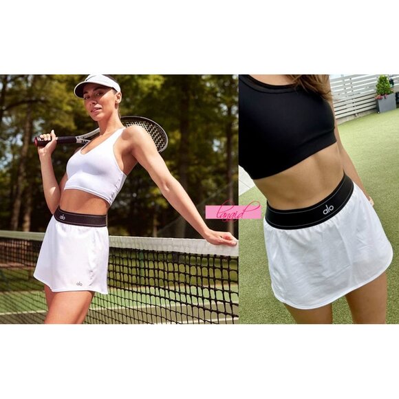 Alo Match Point Tennis Skirt White Black Active Sports Exercise Run Mini Skort - Picture 12 of 17